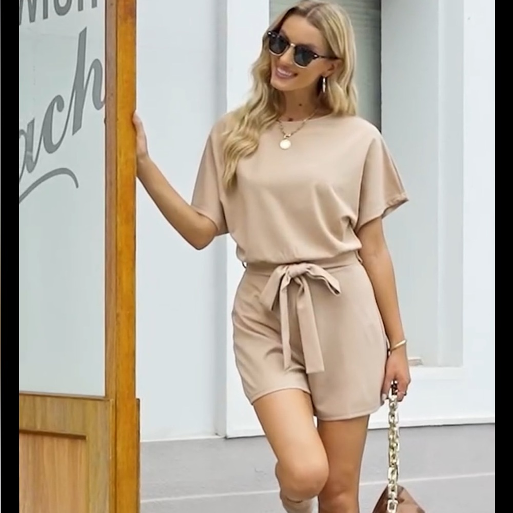 NWOT Camel Belted Romper